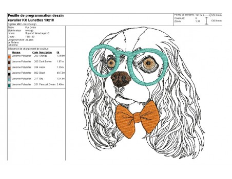 Instant download machine embroidery  dog cavalier king charles with his glasses