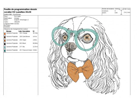 Instant download machine embroidery  dog cavalier king charles with his glasses