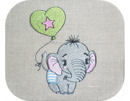 Motif de broderie machine bébé éléphant avec son ballon