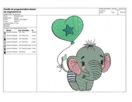 Motif de broderie machine bébé éléphant avec son ballon