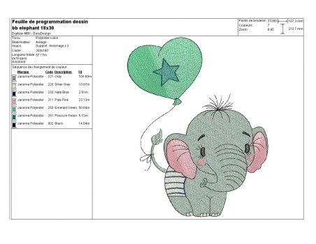 Motif de broderie machine bébé éléphant avec son ballon