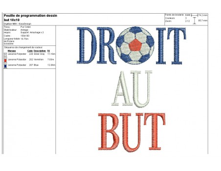 Motif de broderie machine  foot droit au but