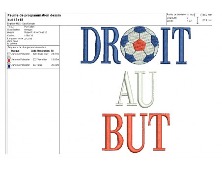 Motif de broderie machine  foot droit au but