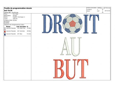 Motif de broderie machine  foot droit au but