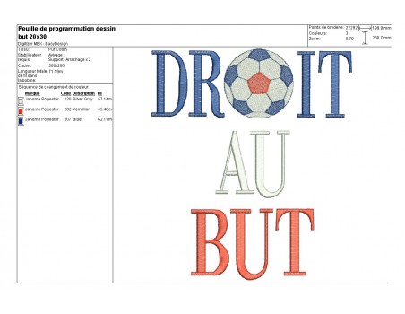 Motif de broderie machine  foot droit au but