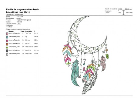 Motif de broderie machine lune attrape rêves