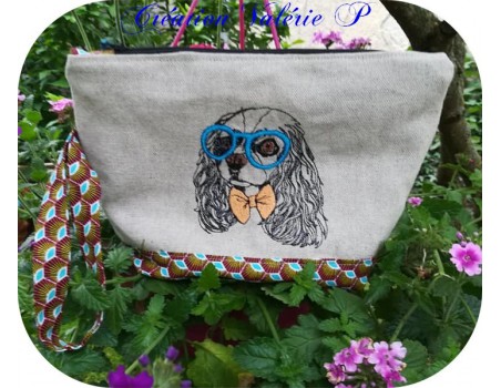 Instant download machine embroidery  dog cavalier king charles with his glasses