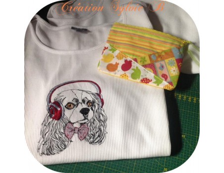 Instant download machine embroidery  spitz with his earphone