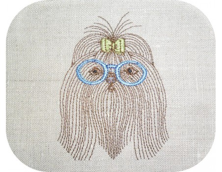 Motif de broderie machine shih tzu avec ses lunettes