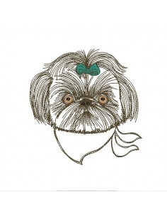 Motif de broderie machine shih tzu avec son bandana appliqué