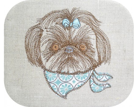 Instant download machine embroidery  dog shih tzu with his glasses