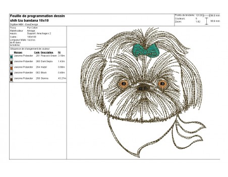 Instant download machine embroidery  dog shih tzu with his glasses