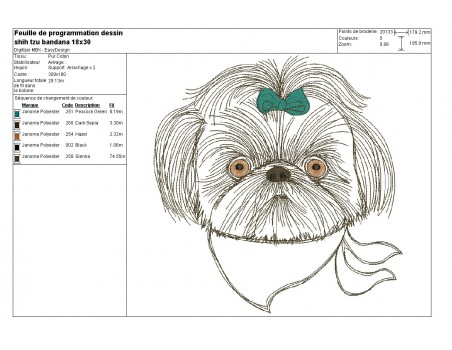 Instant download machine embroidery  dog shih tzu with his glasses