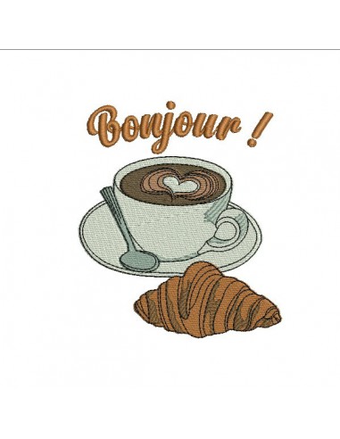 Motif de broderie machine café croissant