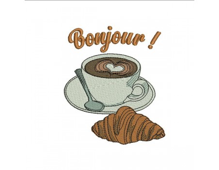 Motif de broderie machine café croissant