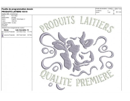 Motif de broderie machine vache produits laitiers