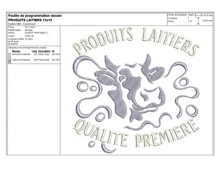 Motif de broderie machine vache produits laitiers