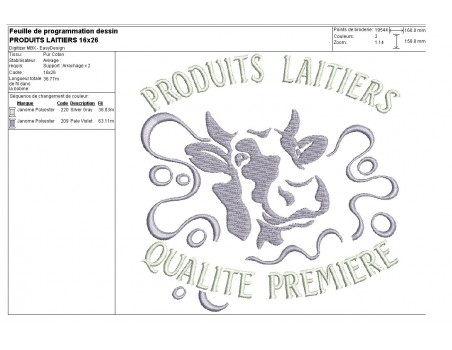 Motif de broderie machine vache produits laitiers