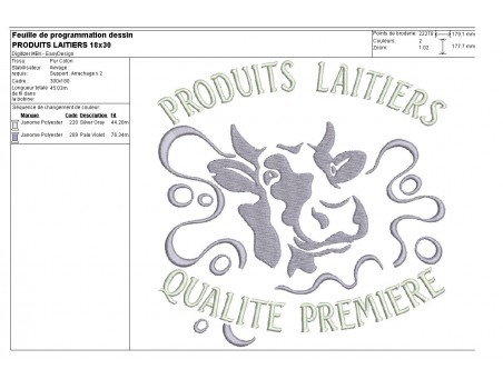 Motif de broderie machine vache produits laitiers