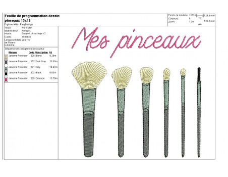 Motif de broderie machine pinceaux maquillage