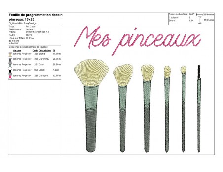 Motif de broderie machine pinceaux maquillage