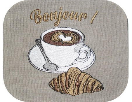 Motif de broderie machine café croissant