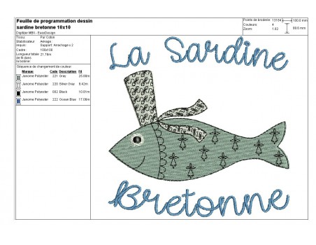 Motif de broderie machine sardine Bretonne