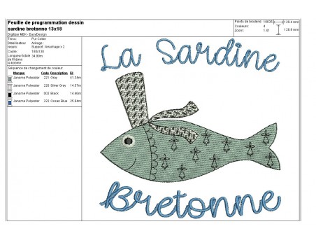 Motif de broderie machine sardine Bretonne