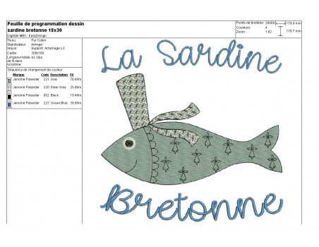 Motif de broderie machine sardine Bretonne