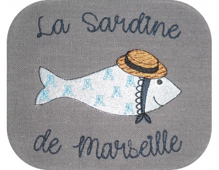 Motif de broderie machine sardine de Marseille