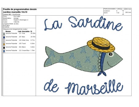 Instant download machine embroidery  Breton sardine