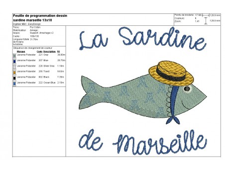 Instant download machine embroidery  Breton sardine