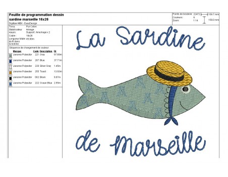 Instant download machine embroidery  Breton sardine