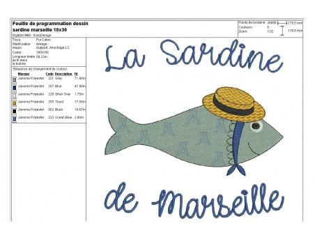 Instant download machine embroidery  Breton sardine