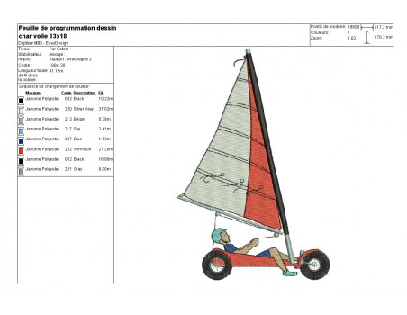 Motif de broderie machine  char à voile