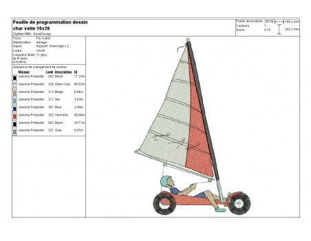 Motif de broderie machine  char à voile