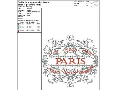 Motif de broderie machine cadre région ile de France