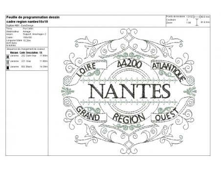 Motif de broderie machine cadre région grand ouest Nantes