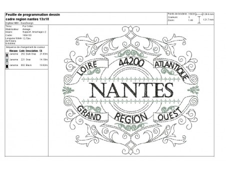 Motif de broderie machine cadre région grand ouest Nantes