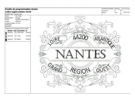 Motif de broderie machine cadre région grand ouest Nantes