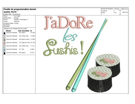 Motif de broderie machine sushis