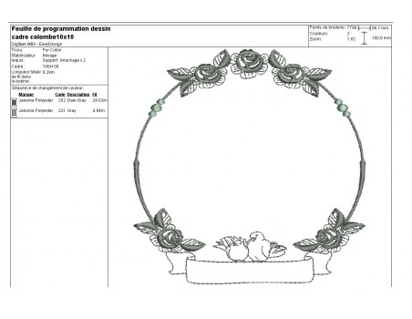 Motif de broderie machine cadre colombe