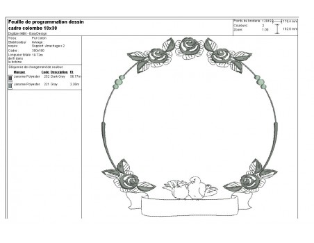 Motif de broderie machine cadre colombe