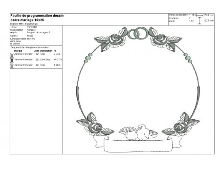 Motif de broderie machine cadre mariage