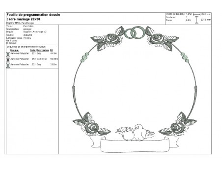 Motif de broderie machine cadre mariage