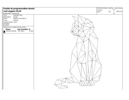Motif de broderie machine chat origami