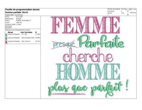 Motif de broderie machine Femme parfaite