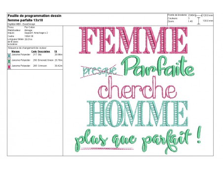 Motif de broderie machine Femme parfaite