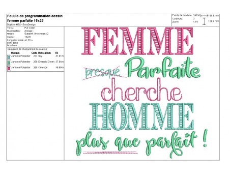 Motif de broderie machine Femme parfaite