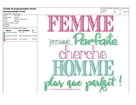 Motif de broderie machine Femme parfaite